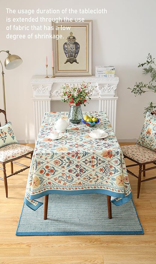 Tablecloth, 55 x 79 Inch Rectangular Floral Linen-Polyester Blend