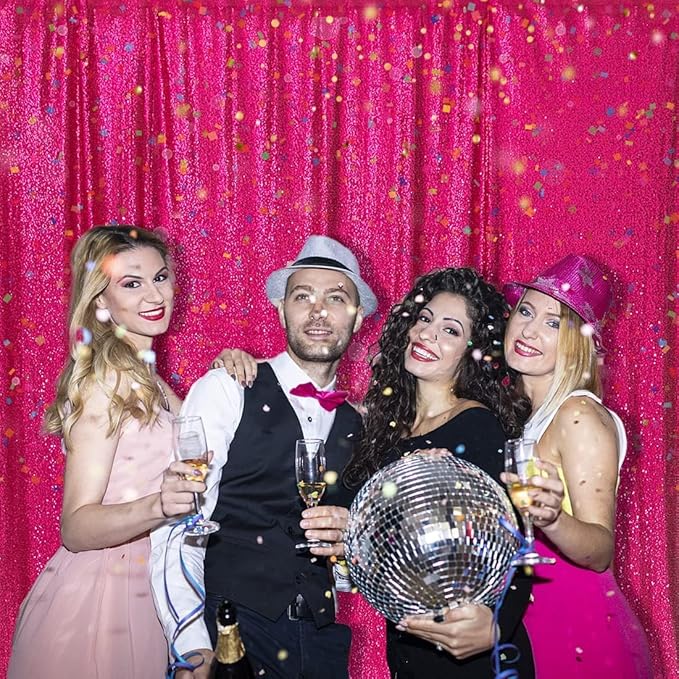Backdrop Curtain, Hot Pink Sequin, 8 x 8 Ft Sparkly Backdrop
