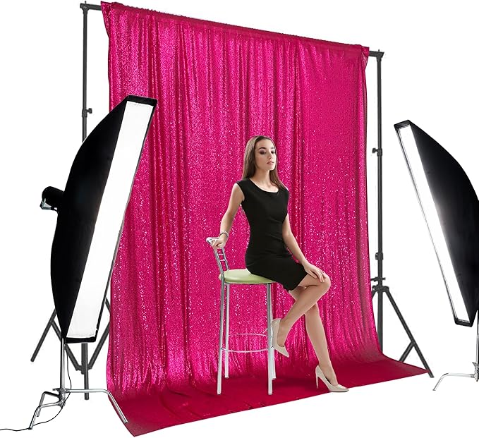 Backdrop Curtain, Hot Pink Sequin, 8 x 8 Ft Sparkly Backdrop
