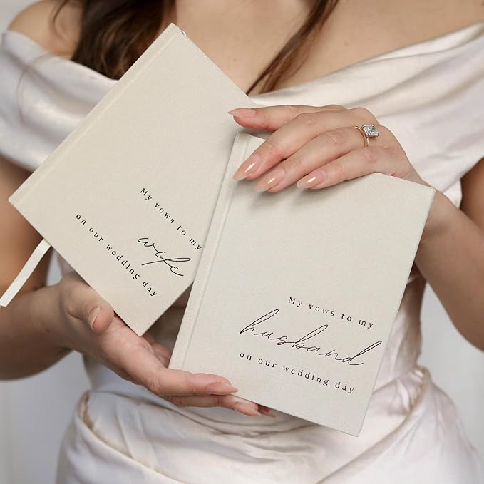 Guestbook Wedding Vow Journal Set, 2 Pack, Beige Linen Cover, 48 Pages