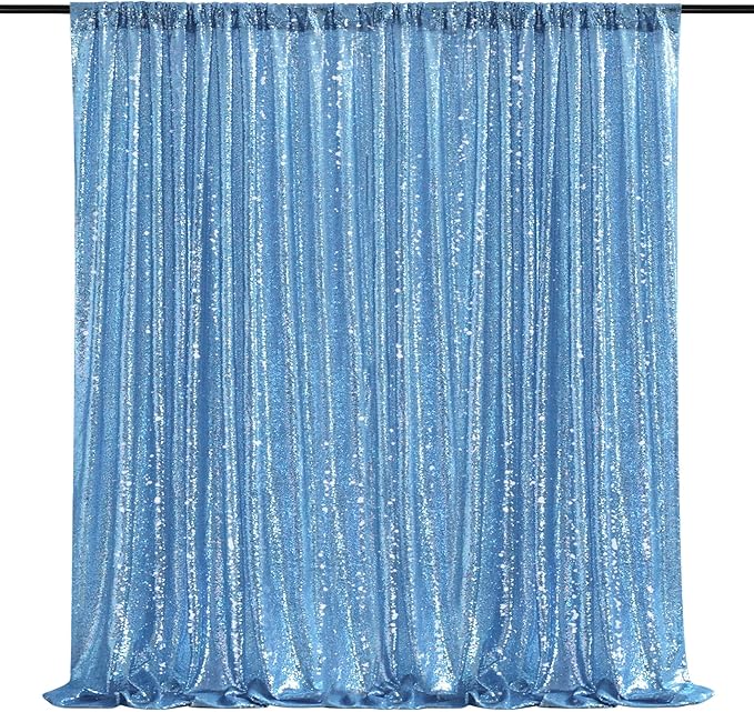 Baby Blue Curtains Backrop for Wedding Parties: 10ftx10ft Sequin Photo Backdrop Drapes for Baby Shower Photography Background