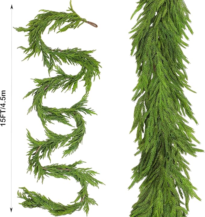 Norfolk Pine Garland, 15 Ft, Dark Green, Real Touch Needles