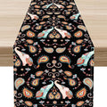 Boho Table Runner, Indian Bohemian Elephant Mandala Paisley Floral Hippie Art Print Table Center Decor for Home Kitchen Dining Patio Holiday Party Indoor Outdoor Table Decorations, 13"x36" Inch
