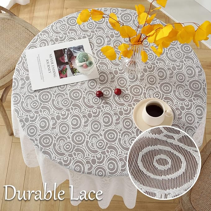 Jeloris Round Lace Tablecloth with Elegant Scalloped Bottom for Any Special Event Such as Wedding, Birthday Party, Baby Shower, Anniversary (60 inch, Style 7)