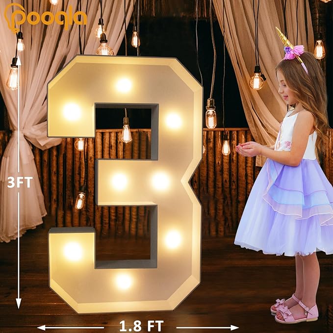 Decorations: 3 Ft Light-Up Foam Marquee Numbers, Warm or Cold White LED