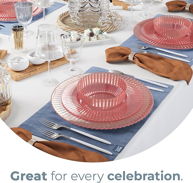 Disposable Plastic Party Plates, 40 Count Rose Quartz Set, 9 and 11 Inch