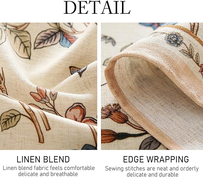 Rectangular Linen-Blend Tablecloth, 55 x 79 Inch with Floral Design