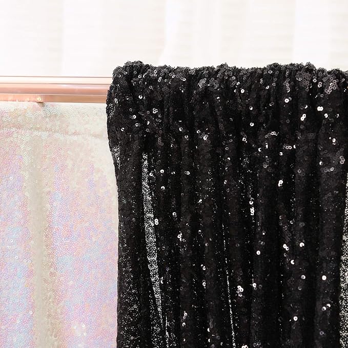 Poise3EHome Black Sequin Backdrop, 20Ft x 10Ft Glitter Photography Background Curtains for Halloween Party Wedding Birthday Christmas Thanksgiving Decoration