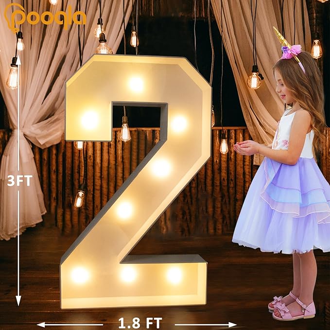 Marquee Number Decoration 2, 3FT LED Light Up Foam Board, Wall Mount