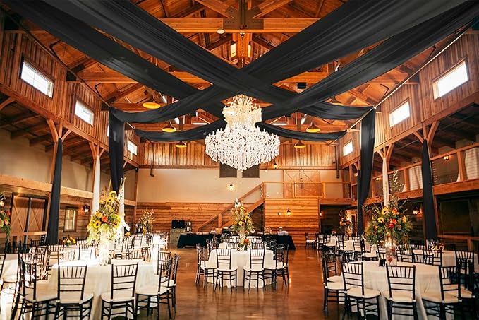 6 Panels Black Ceiling Drapes for Wedding 5ftx15ft Ceiling Drapes Wedding Arch Draping Fabric Cheesecloth Sheer Curtain Romantic Ceiling Decorations for Weddings Party Banquet Ceremony Stage