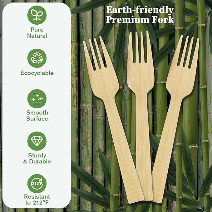 Bamboo Forks, 300 Count Disposable, Brown Minimalist Style