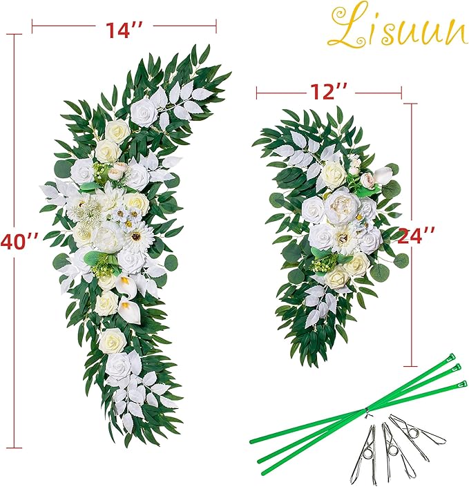 Artificial Flowers Wedding Arch Swag, Ivory White Silk Peony and Rose, 40 Inch