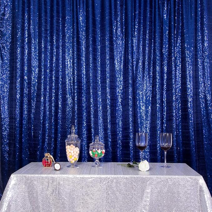 SquarePie Sequin Backdrop Not See Through Thick Background Glitter Curtain for Party 10FT x 10FT Navy Blue