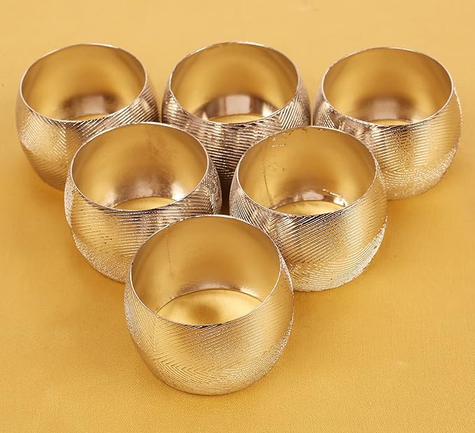 Napkin Rings, Set of 6 Large Round Brass Holders