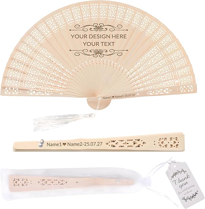 50 PCS Custom Fans Personalized Folding Fans for Line Dancing Wooden Hand Fan Wedding Favors Gift for Guests Personalized Fans for Events