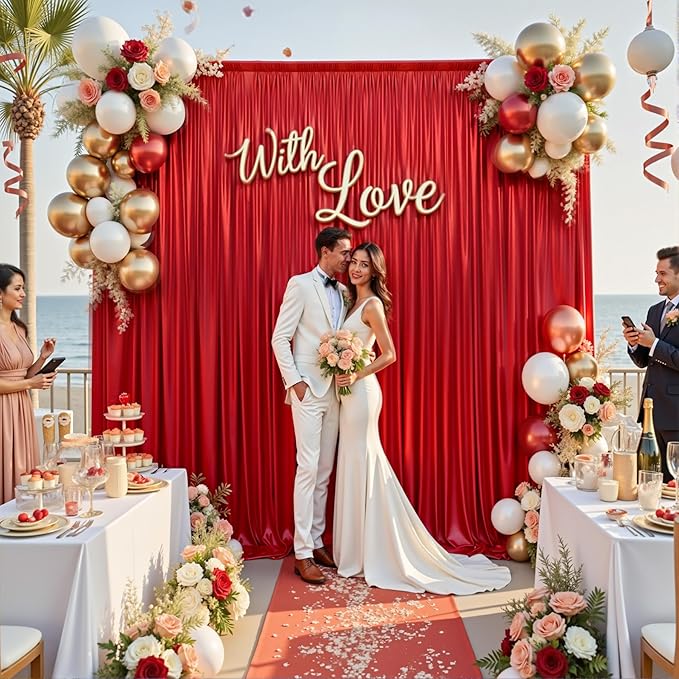 Red Sequin Backdrop Drape, Liquid Metal Sheen, 4 Panels 5x10 FT