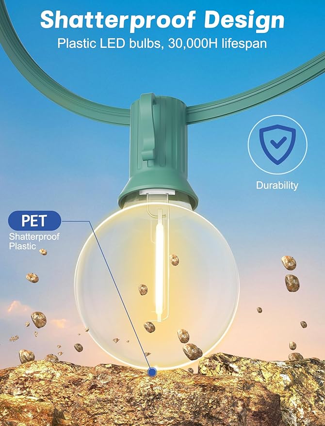 String Lights, 25 ft Globe G40 LED with 27 Bulbs and Green Wire