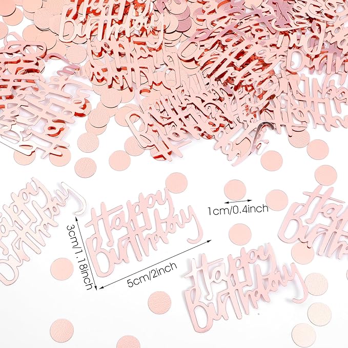 300pcs Rose Gold Happy Birthday Confetti for Table and Disc Glitter Confetti for Birthday Table Decor