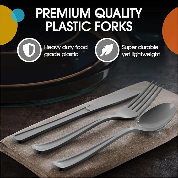 Plastic Cutlery Set, 300 Pieces in Silver with Forks, Spoons and Knives