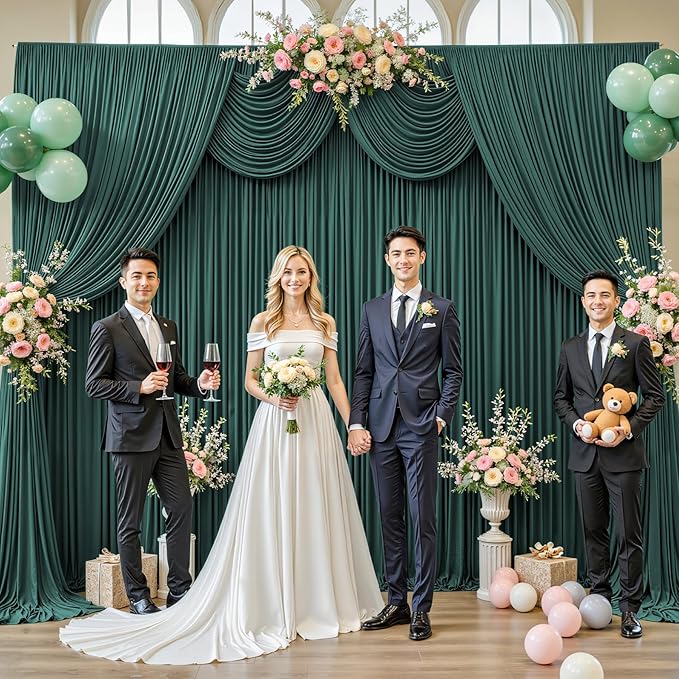 Backdrop Curtain Set, Emerald Green, 10 Panels, 5 x 12 ft