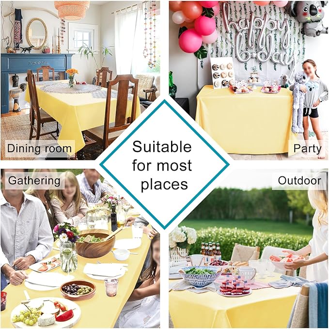 Hiasan Waterproof Tablecloth Rectangle - Washable Fabric Table Cloth for Dining Room Kitchen Birthday Party and Outdoor Use, Light Yellow, 70 x 90 Inch