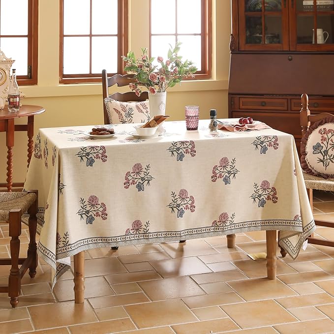 Rectangular Tablecloth 55 x 71 Inch Light Beige Linen-Polyester Blend