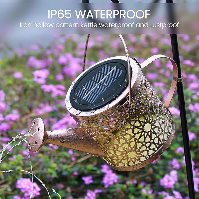 String Lights Solar Watering Can Garden Decor, Warm White Metal