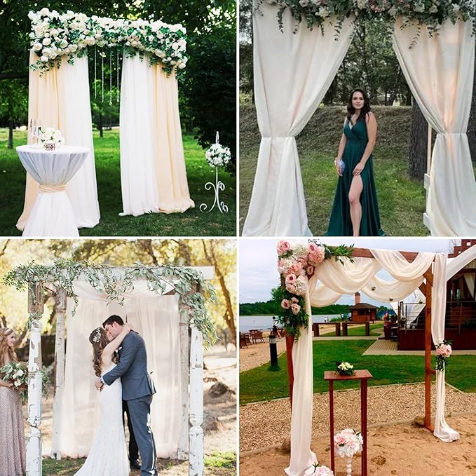6 Panels Ivory Wedding Arch Drapery 28" x 20Ft Wedding Arch Draping Fabric Chiffon Fabric Drape Sheer Backdrop Curtain for Weddings Party Swag Ceremony Birthday Arbor Drapery Reception Ceiling Décor