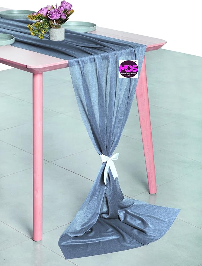 MDS 2 Pack 10ft Chiffon Table Runner 29 x 120 Inches Sheer Wedding Runner Romantic Rustic Table Runner for Wedding Decorations, Birthday Parties, Bridal Shower Party Arch Decor - Dusty Blue