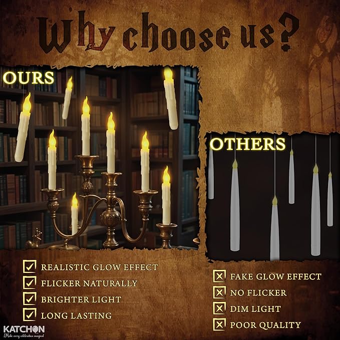 Flameless Floating Candles, 12 White LED Candles with Wand Remote