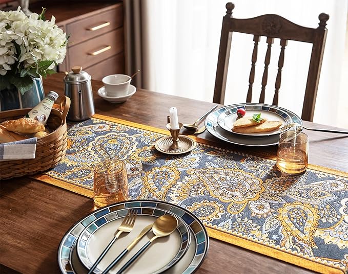 13×72 Inch Table Runner, Retro-Luxury Tassels Series for Kitchen Dining Table Holiday Decoration (Royal Nuts)