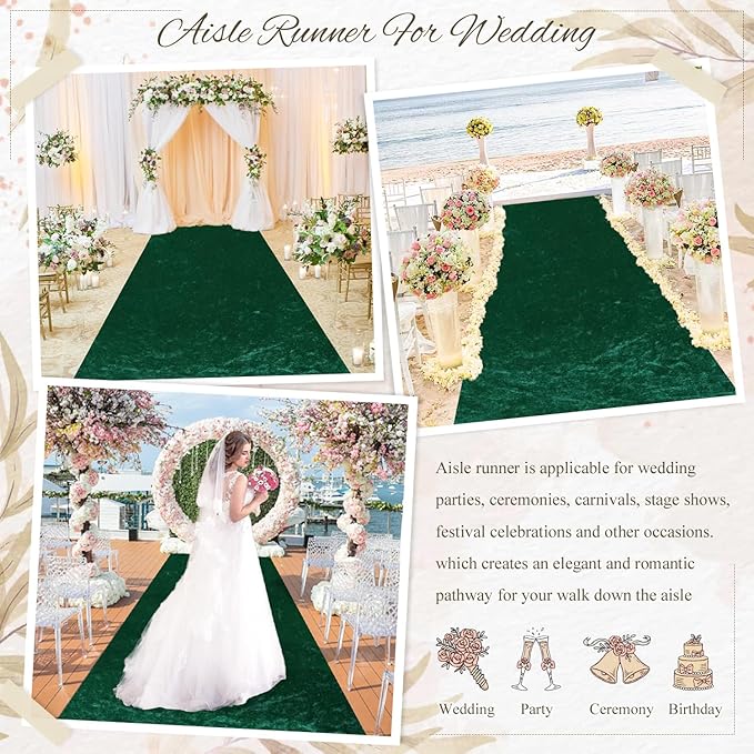 Aisle Runners Emerald Green Velvet, 4 ft x 25 ft, Indoor and Outdoor Use