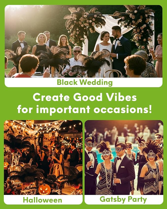 NEWONG 30pcs Black Ostrich Feathers Natural Bulk 8-10inch(20-25cm) Vase Craft Wedding Home Party Centerpieces Christmas Day Decoration