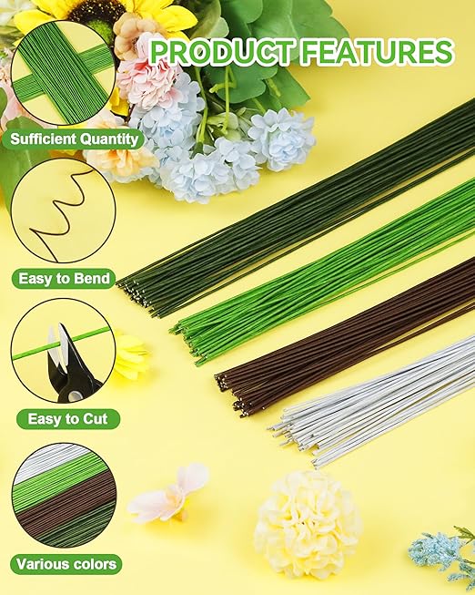 100 PCS FIVEIZERO 18 Gauge LightGreen Floral Wire Stems for Artificial Flower Making,Florist Wire,Flower Wires for Crafts,Alambre para Flores for Wreaths, Flower Arrangements and DIY Projects