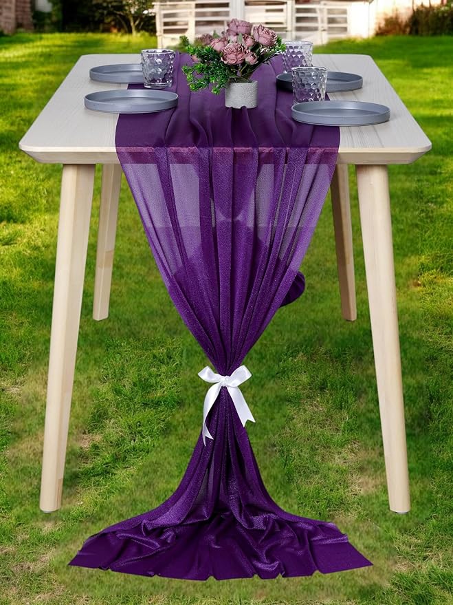 MDS Halloween Chiffon Table Runner - 15 Pack, 29 x 170 Inches, 14ft Each - Sheer Spooky Table Runners for Haunted House Parties, Trick-or-Treat Tables, Witchy Décor, Wedding & Events - Cadbury Purple