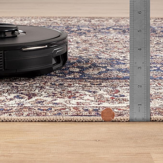 Bloom Rugs Washable Non-Slip 3' x 5' Rug - Dark Blue/Beige Traditional Medallion Area Rug for Living Room, Bedroom, Dining Room, and Kitchen - Exact Size: 3' x 5'