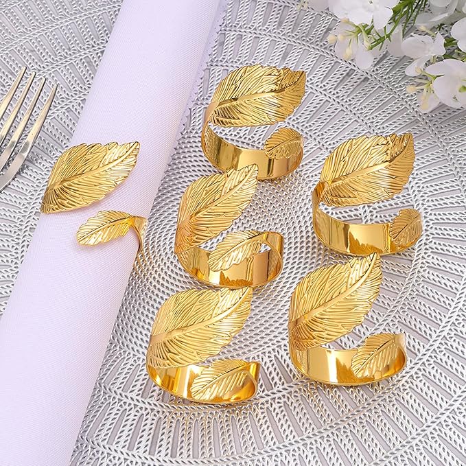 Gold Leaf Napkin Rings, 50 Pack Metal Holders, 1.77 Inch Diameter