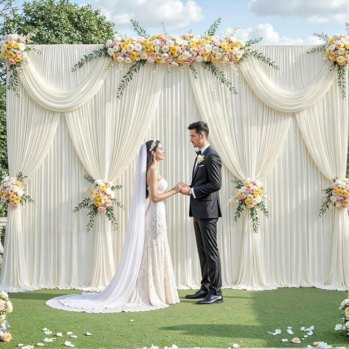Backdrop Curtain Set, 10 Panels, Ivory Wrinkle-Free Fabric, 5x12 Ft