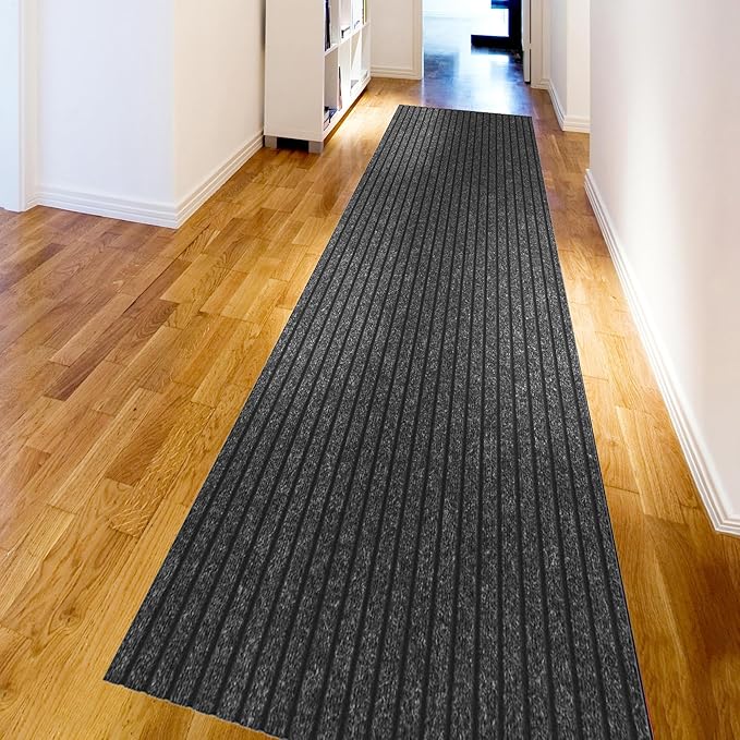 Ottomanson 2'7" x 17' Hallway Runner with Scraper Pile - Extra Durable Non-Slip Rug Mat for Indoor & Outdoor Use - Ideal for Kitchen, Entryway & Garage - High-Traffic Carpet, Black