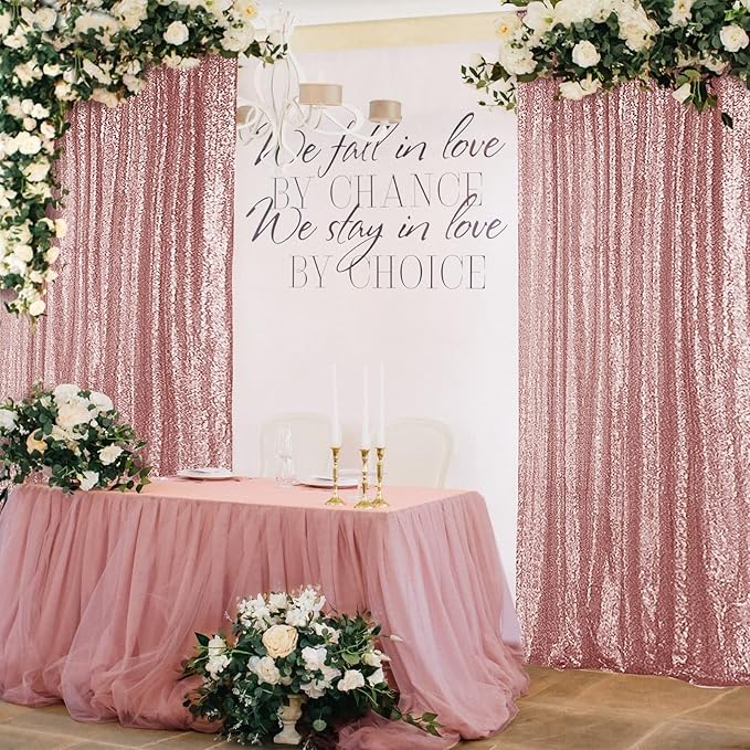 Sequin Mesh Photo Backdrop Panels in Rose Gold, 2 x 8 Ft, Pack of 4
