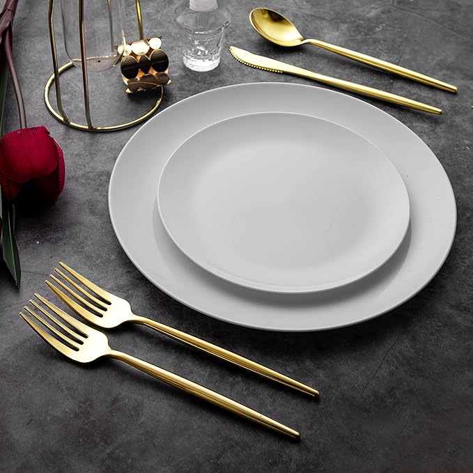 Forks Set: 102 Pieces Gold Plastic Disposable Cutlery with Knives and Spoons