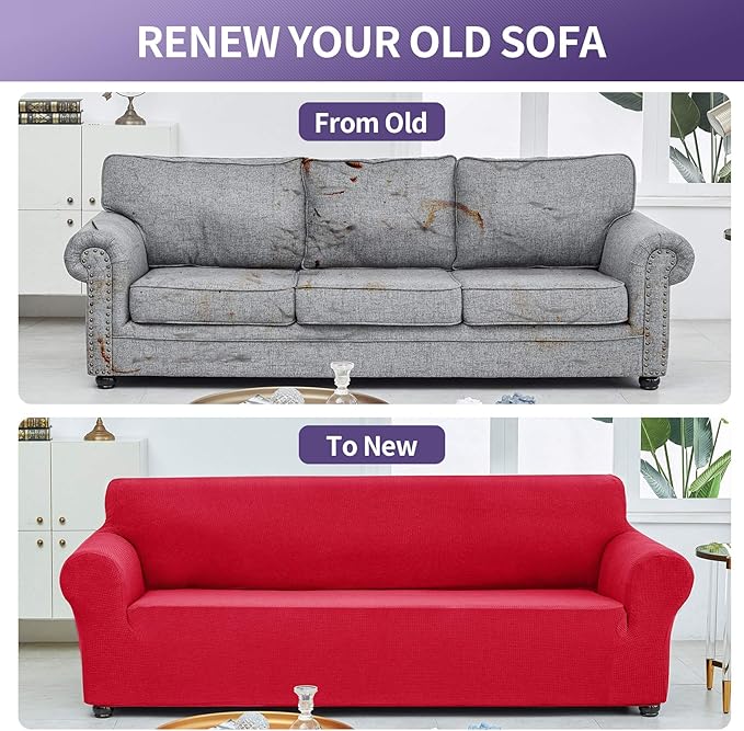 Sofa Slipcover in Ruby, Stretch Water-Repellent Couch Cover