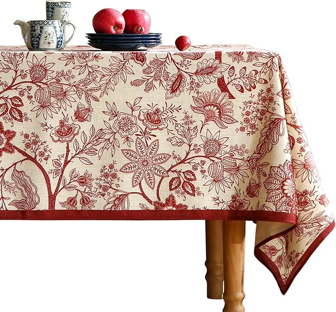Rectangular Tablecloth, 63 x 94 Inches, Linen-Blend Floral Print