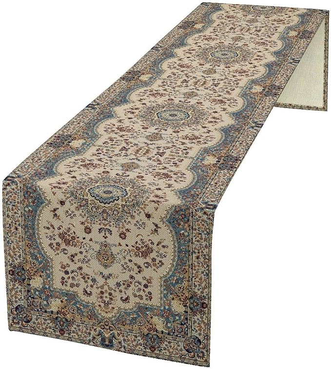 Boho Vintage French Table Runner,Retro Flower Rustic Country Style Floral Print Pattern for Home Kitchen Table Decor Dining Coffee Room Garden Party Decor 13x120in