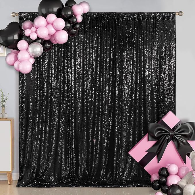 Backgrounds: Black Sequin Mesh Curtain, 20 x 10 FT, 3MM Sequins