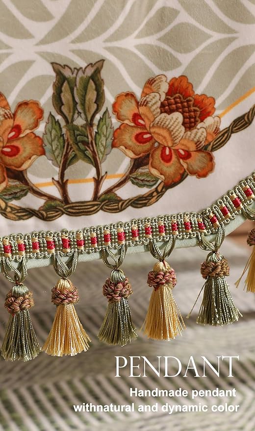 patdrea Designer Elegant French Floral Velvet Table Runner 87 Inch Long, Green with Orange Blossoms Pattern Table Mat, Decor for Kitchen Dining Coffee Table Cabinet Banquet Thanksgiving,12"*87"