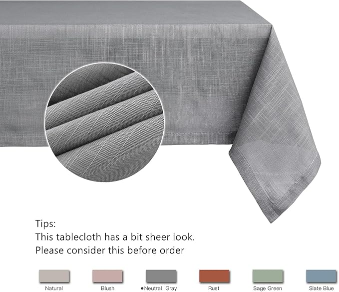 maxmill Lux Faux Linen Table Cloth with Slubby Texture Wrinkle Resistant Anti-Shrink Soft Tablecloth for Kitchen Dining Tabletop for Banquet Parties Event Dinner Rectangle 52 x 70 Inch Neutral Grey