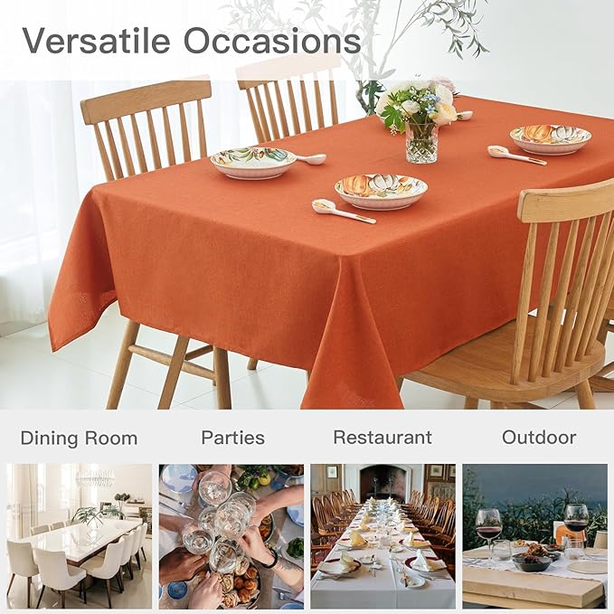 maxmill Linen Textured Rectangle Tablecloth Water Resistant Wrinkle Free Spillproof, Soft Fall Table Cloth for Thanksgiving Party Harvest Holiday Tablecloths Halloween Decoration, 60 x 84 Inch Rust