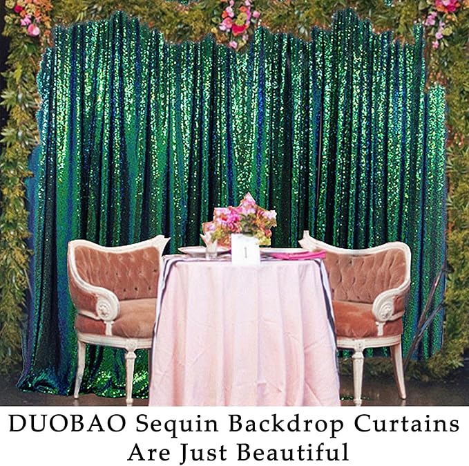 Sequin Backdrop Curtain, 10 x 10 ft Green Party Photo Backdrop, Seamless Single Panel