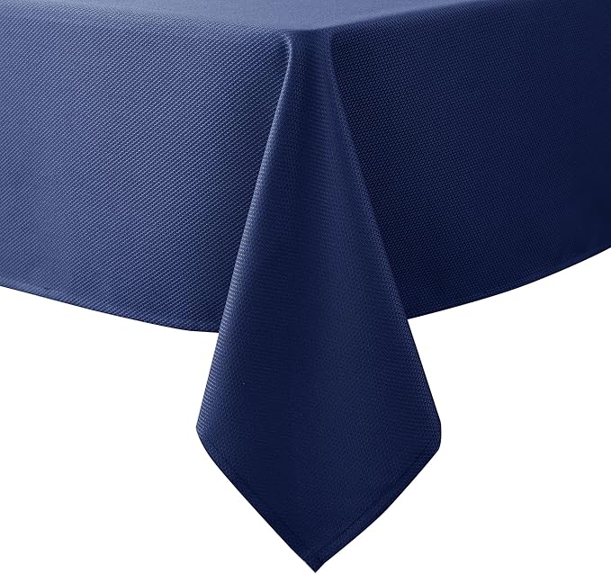 Biscaynebay Textured Fabric Tablecloths 52x70 Inches Rectangular, Navy Water Resistant Tablecloths for Dining, Kitchen, Wedding and Parties etc. Machine Washable